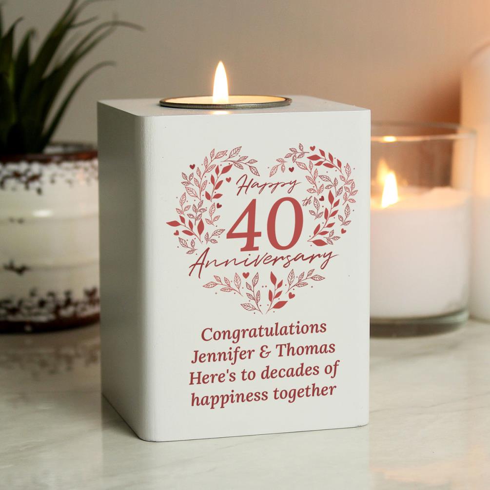 Personalised 40th Ruby Wedding Anniversary Wooden Tea Light Holder Extra Image 1